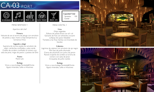 Ejemplo de restaurante y menú del catálogo de cenas de empresa