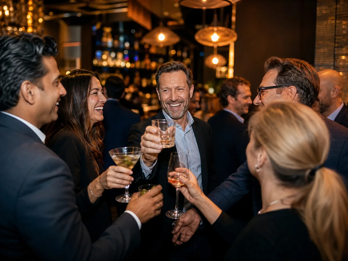 Fiesta y copas después de una cena de empresa